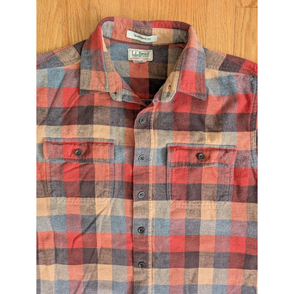 L L Bean Flannel shirt Mens Large Tall LT Plaid Chamois Cloth Long Sleeve Button